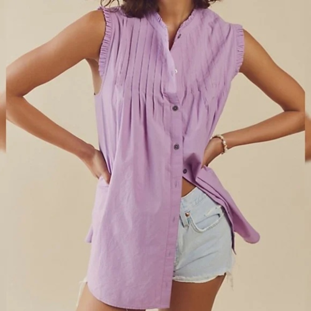 free people annie pin-tuck pleated sleeveless button up tunic blouse